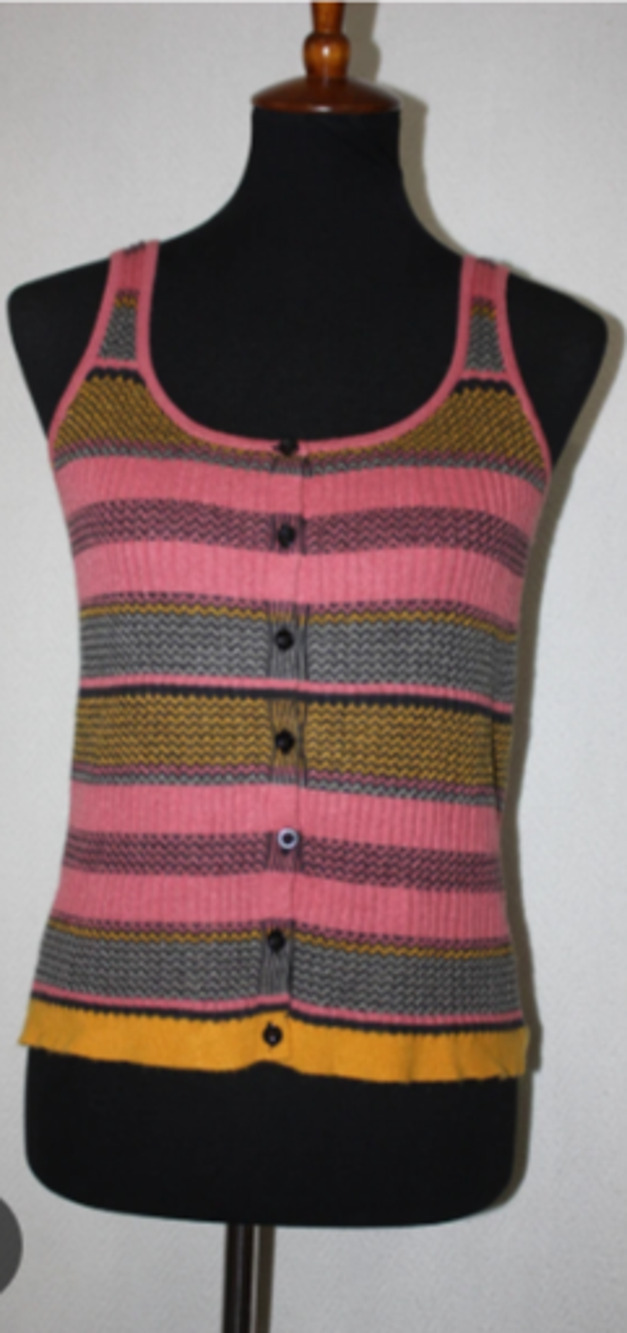 Alya Ribbed Knit Striped Button-Front Sweater Tank Top Pink/Yellow Size XS 00-2